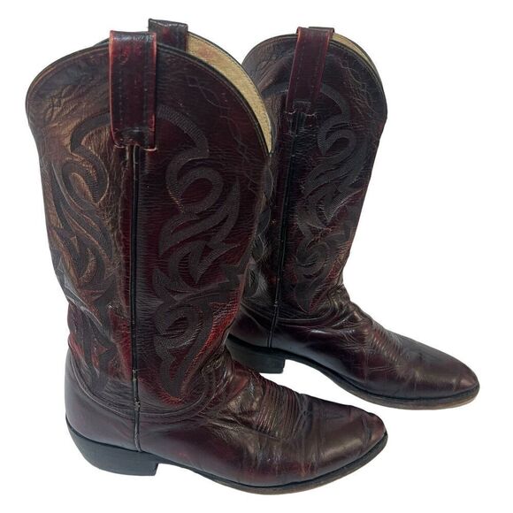 Dan Post Vintage Burgandy Maroon Leather Cowboy Boots 9.5 Western Roper - Picture 2 of 16